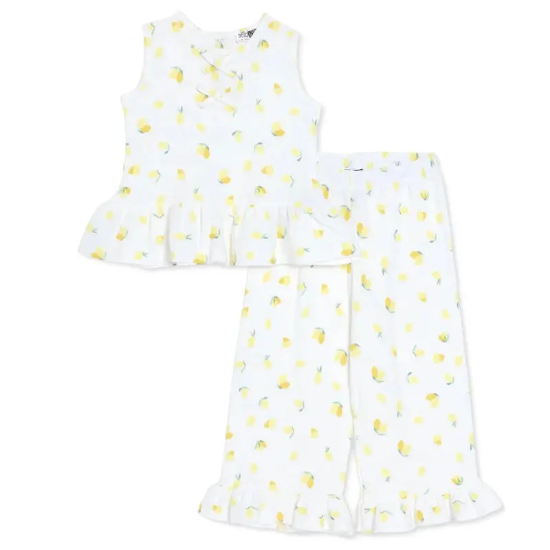Hellobaby Girls Blouse-Trousers Fruits Lemonade Crew Neck Long Leg Sleeveless - Ecru Printed 1