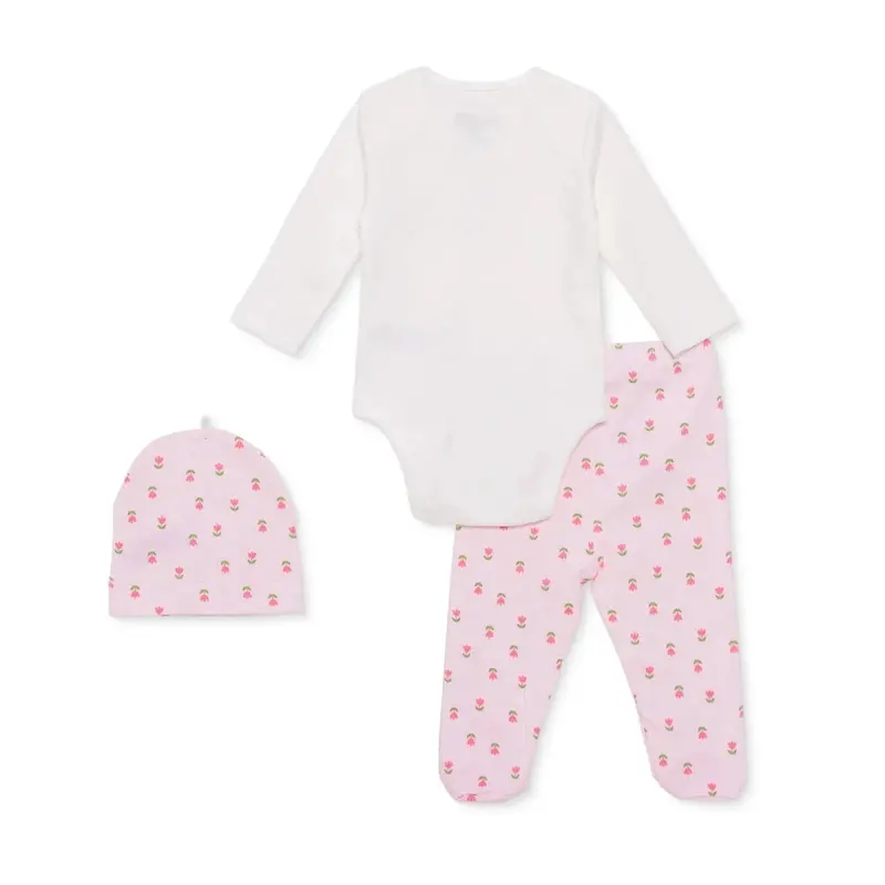 Hellobaby Girls Body-Footed Bottom-Hat Flower With Poppers Crew Neck Long Leg Long Sleeve - Ecru 2