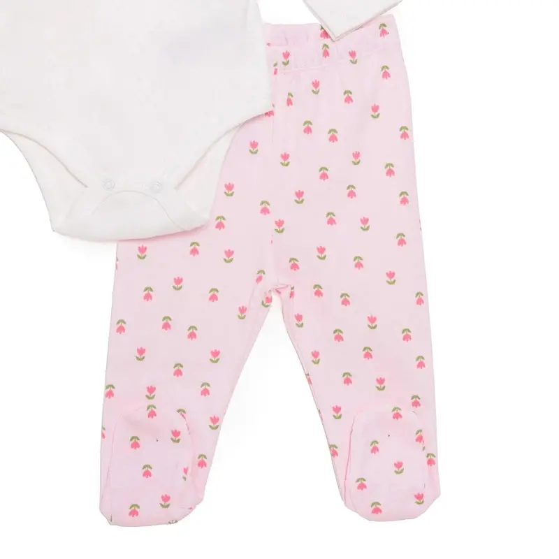 Hellobaby Girls Body-Footed Bottom-Hat Flower With Poppers Crew Neck Long Leg Long Sleeve - Ecru 3