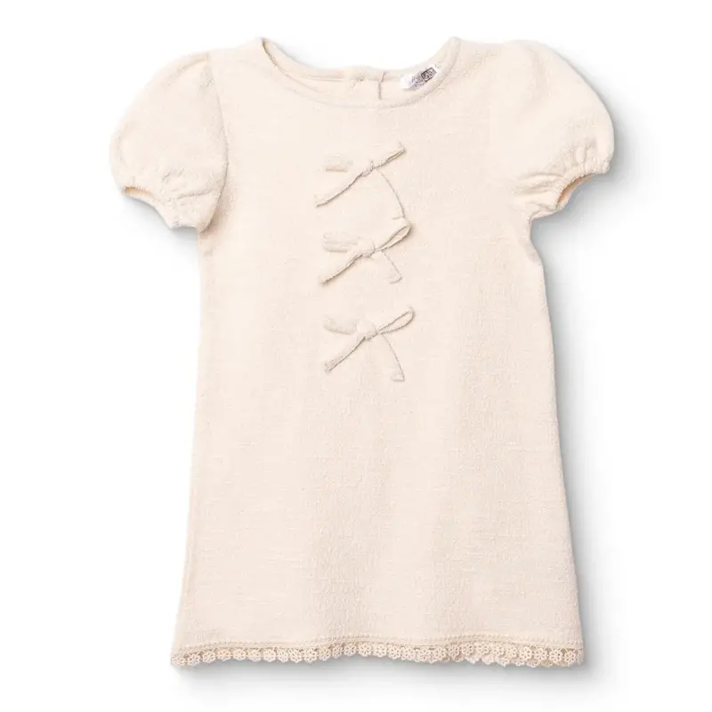 Hellobaby Girls Dress Bow Pastel Dreams Crew Neck Short Sleeve - Ecru 1
