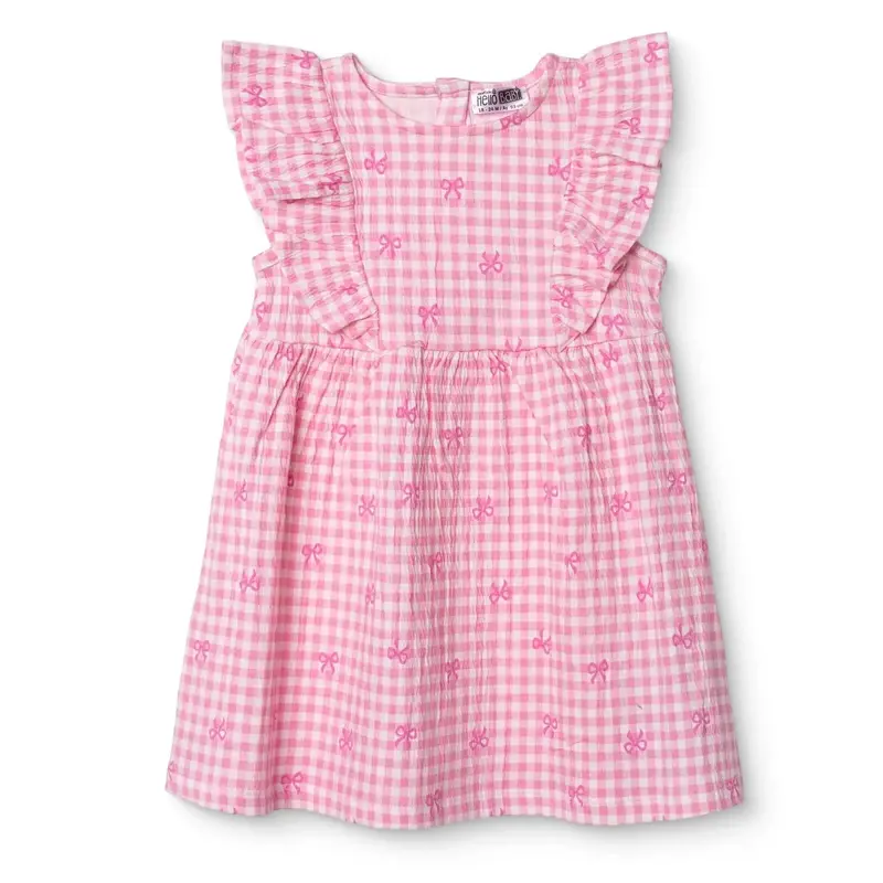 Hellobaby Girls Dress Bow Print Ditsy Flower Crew Neck Short Sleeve - Pink Printed 1