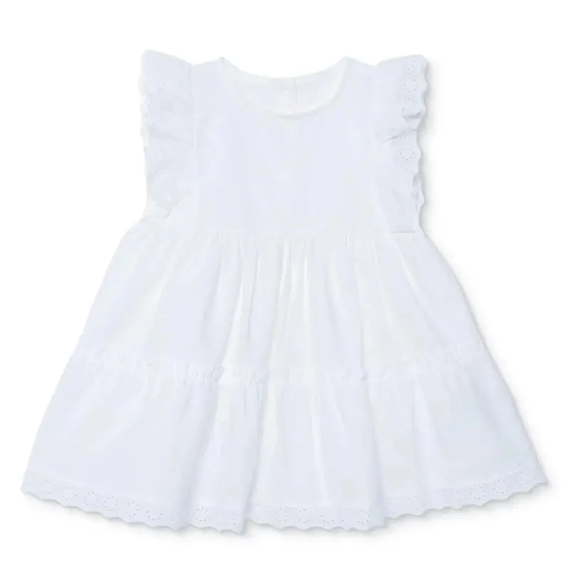 Hellobaby Girls Dress Buttoned Berry Belle Crew Neck Short Sleeve - Ecru 1