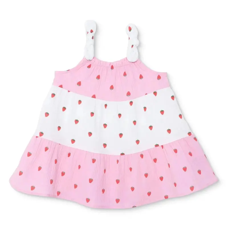 Hellobaby Girls Dress Buttoned Berry Belle Crew Neck Short Sleeve - Pink Printed 1