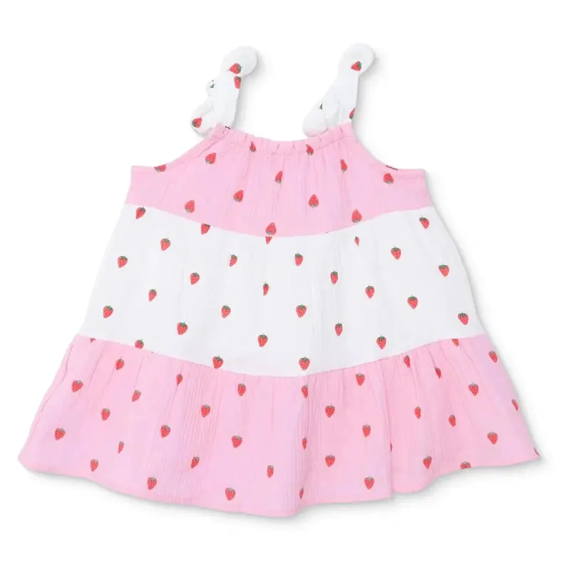 Hellobaby Girls Dress Buttoned Berry Belle Crew Neck Short Sleeve - Pink Printed 2