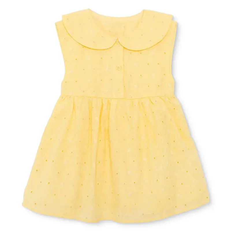 Hellobaby Girls Dress Buttoned Ditsy Flower Peter Pan Collar Short Sleeve - Yellow 1