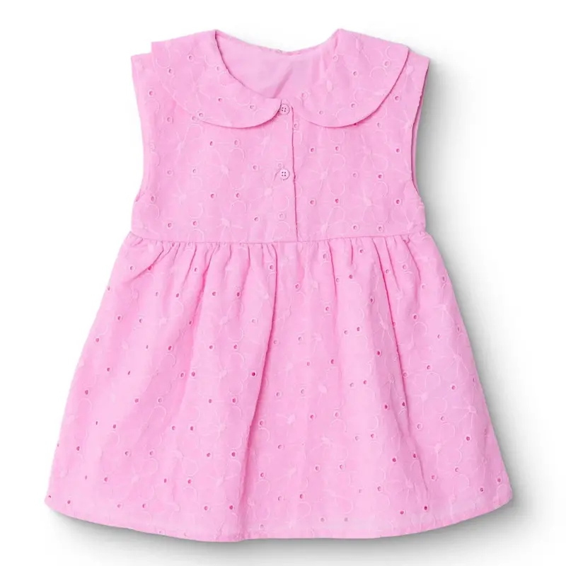 Hellobaby Girls Dress Buttoned Vintage Girl Peter Pan Collar Short Length Short Sleeve - Pink 1