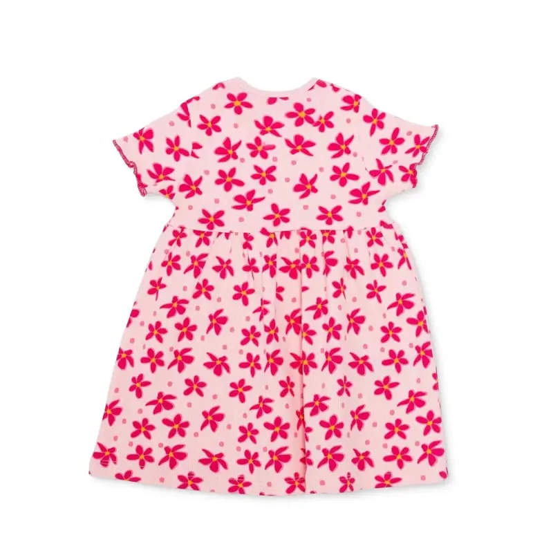 Hellobaby Girls Dress Floral Print Buttoned Crew Neck Short Sleeve - Pink Printed 2