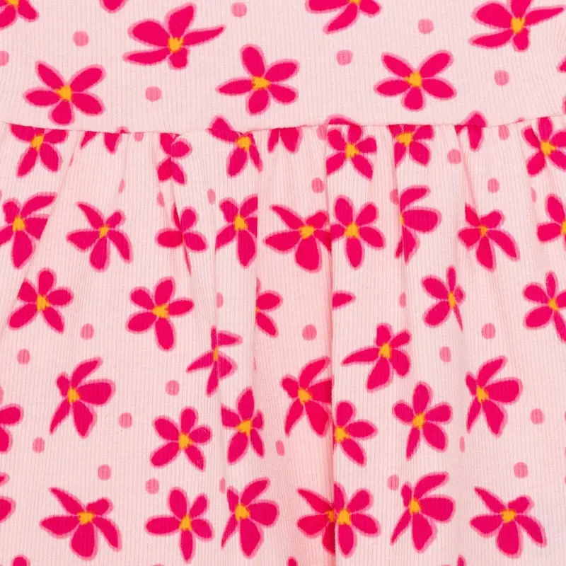 Hellobaby Girls Dress Floral Print Buttoned Crew Neck Short Sleeve - Pink Printed 5