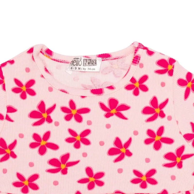 Hellobaby Girls Dress Floral Print Buttoned Crew Neck Short Sleeve - Pink Printed 6