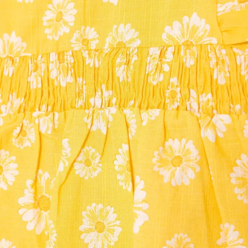 Hellobaby Girls Dress Floral Print Buttoned Sun Flower Crew Neck Short Length Short Sleeve - Yellow Printed 2