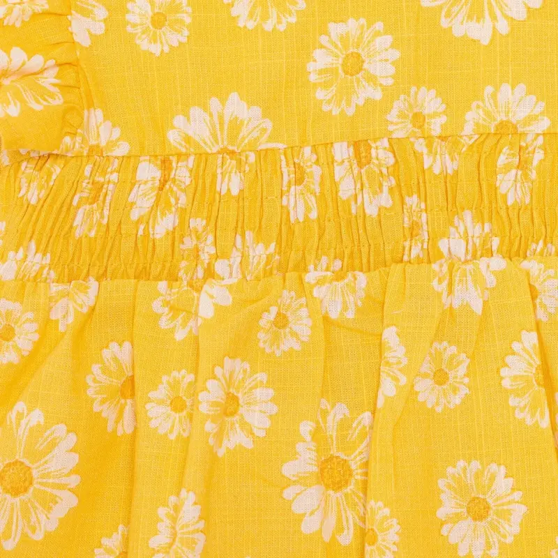 Hellobaby Girls Dress Floral Print Buttoned Sun Flower Crew Neck Short Length Short Sleeve - Yellow Printed 6