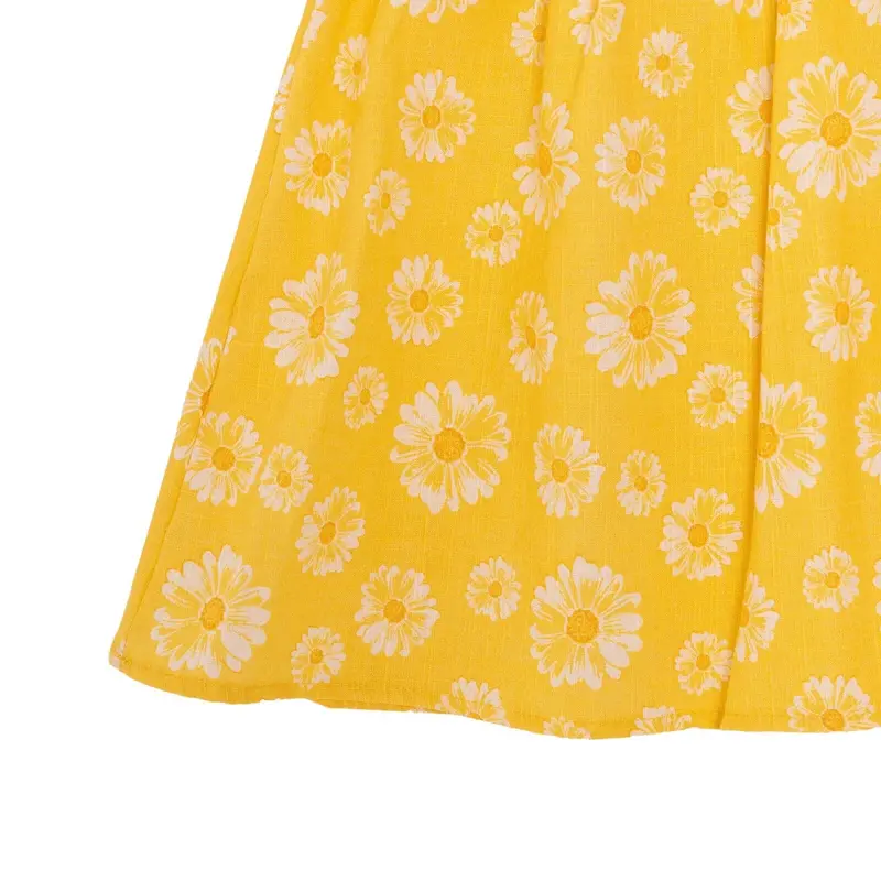 Hellobaby Girls Dress Floral Print Buttoned Sun Flower Crew Neck Short Length Short Sleeve - Yellow Printed 7