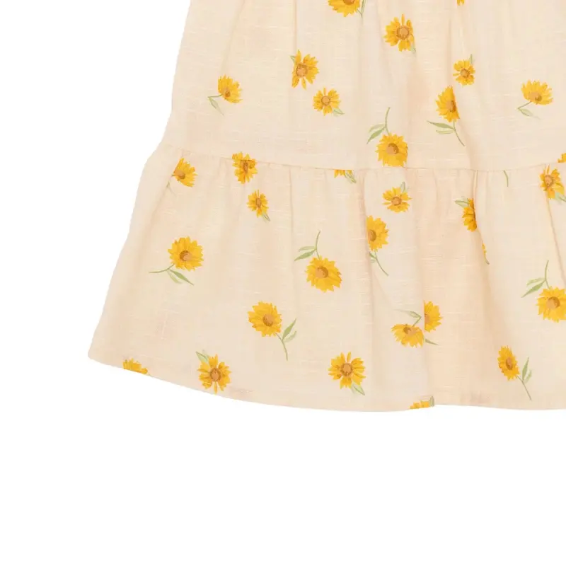 Hellobaby Girls Dress Floral Print Buttoned Sun Flower Frill Neck Short Length Sleeveless - Ecru Printed 4