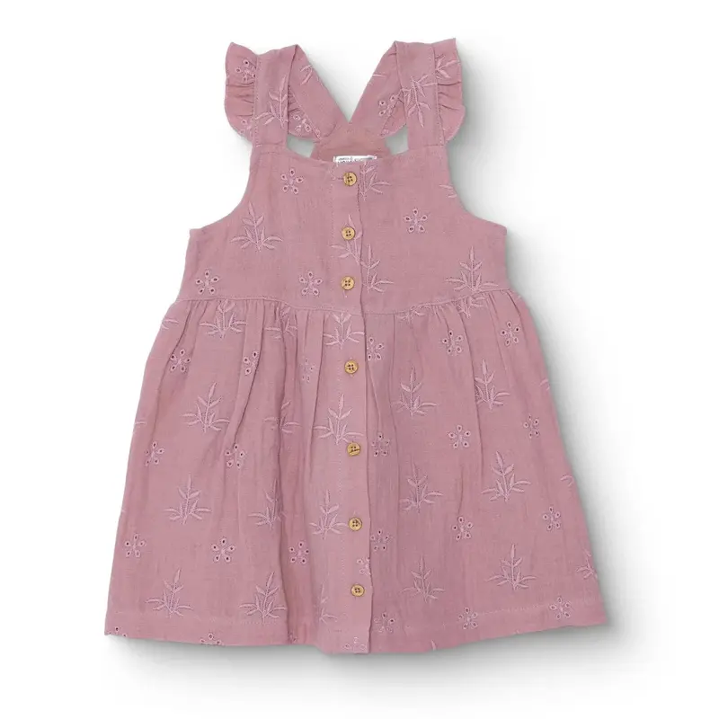 Hellobaby Girls Dress Floral Print Buttoned Vintage Girl Crew Neck Short Length Strappy - Light Rose 1