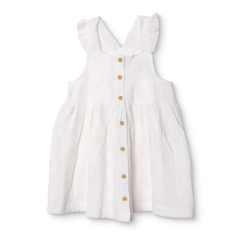 Hellobaby Girls Dress Floral Print Buttoned Vintage Girl Crew Neck Short Length Strappy - White 1
