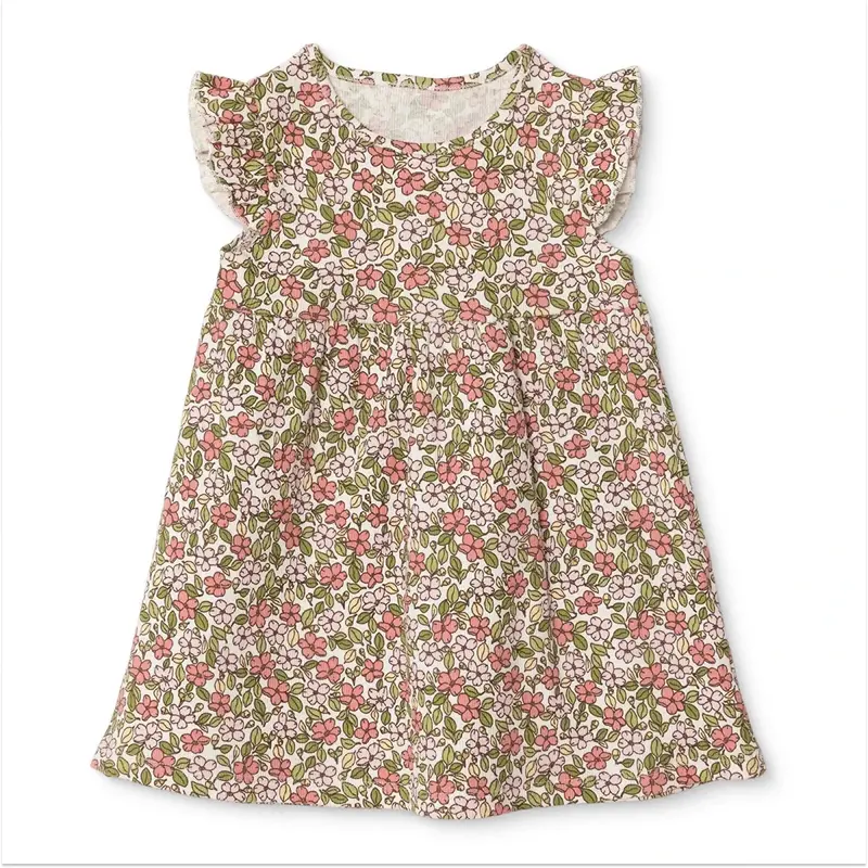 Hellobaby Girls Dress Floral Print Crew Neck Sleeveless - Ecru Printed 1