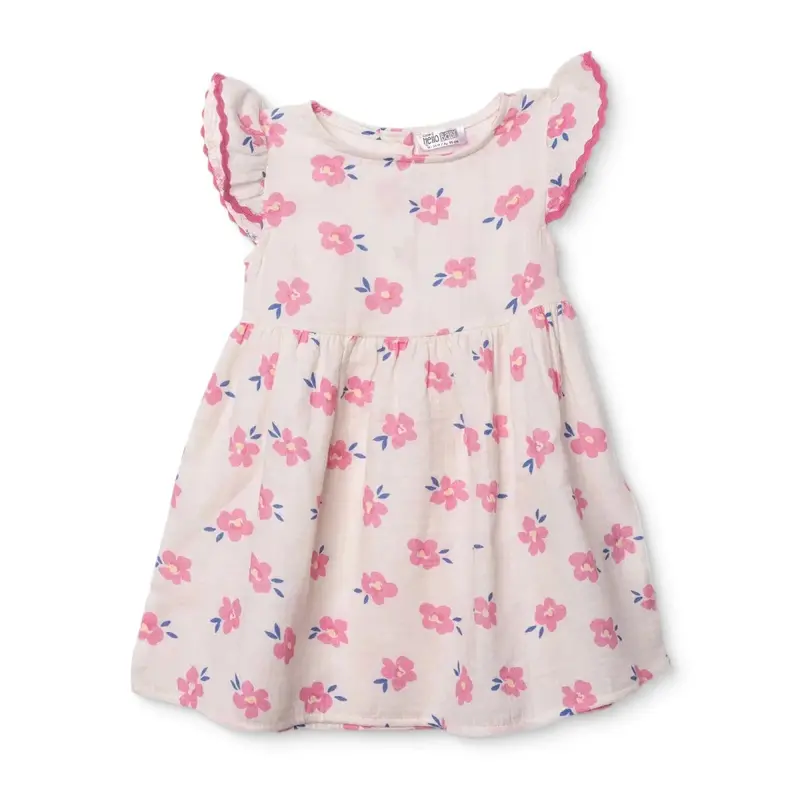 Hellobaby Girls Dress Floral Print Ditsy Flower Crew Neck Short Sleeve - Ecru Printed 1