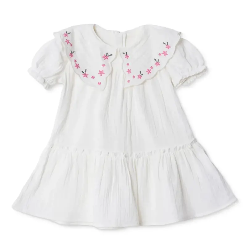 Hellobaby Girls Dress Floral Print Flower Garden Crew Neck Short Sleeve - Ecru 1