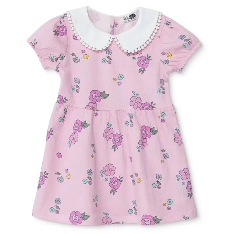 Hellobaby Girls Dress Floral Print Flower Garden Shirt Collar Short Sleeve - Pink Printed 1