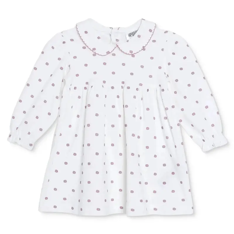 Hellobaby Girls Dress Floral Print Snap Fastening Floral Peter Pan Collar Long Sleeve - Ecru 1