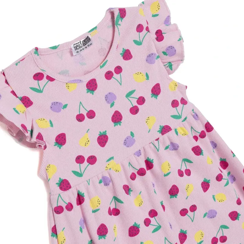 Hellobaby Girls Dress Fruit Print Buttoned Crew Neck Sleeveless - Pink Printed 3