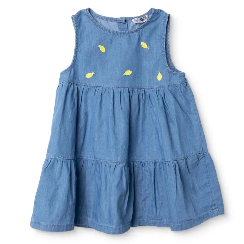 Hellobaby Girls Dress Fruit Print Lemonade Crew Neck Below The Knee Sleeveless - Indigo 1