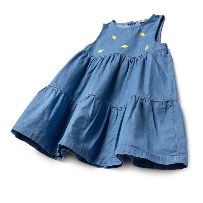 Hellobaby Girls Dress Fruit Print Lemonade Crew Neck Below The Knee Sleeveless - Indigo 3