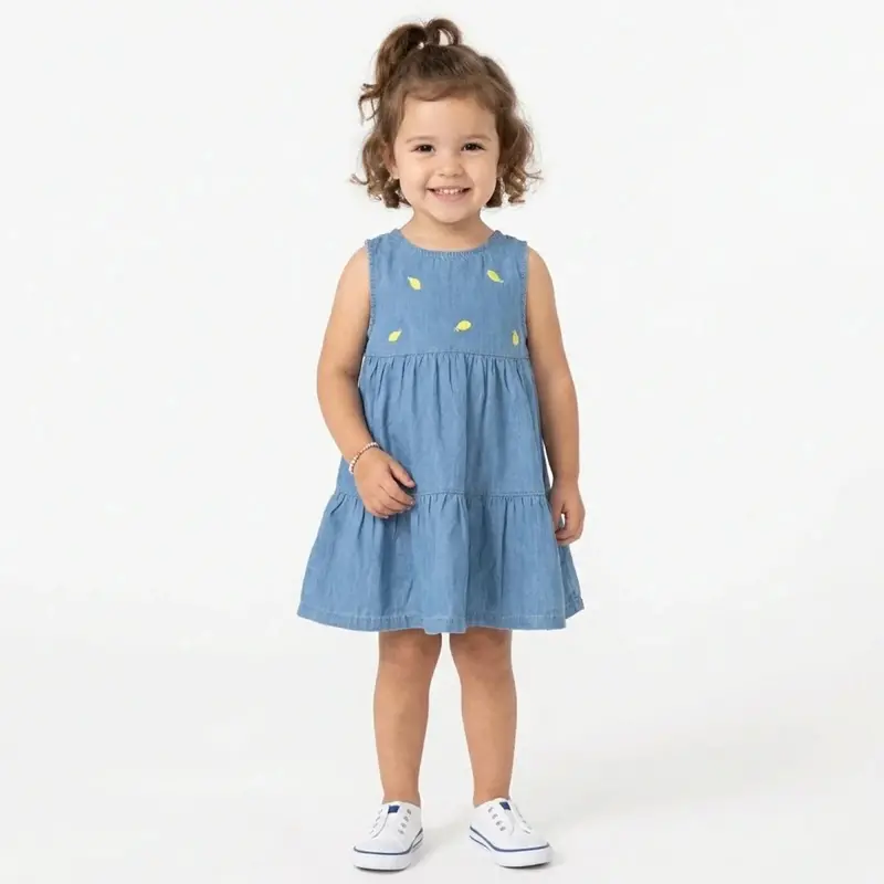 Hellobaby Girls Dress Fruit Print Lemonade Crew Neck Below The Knee Sleeveless - Indigo 7