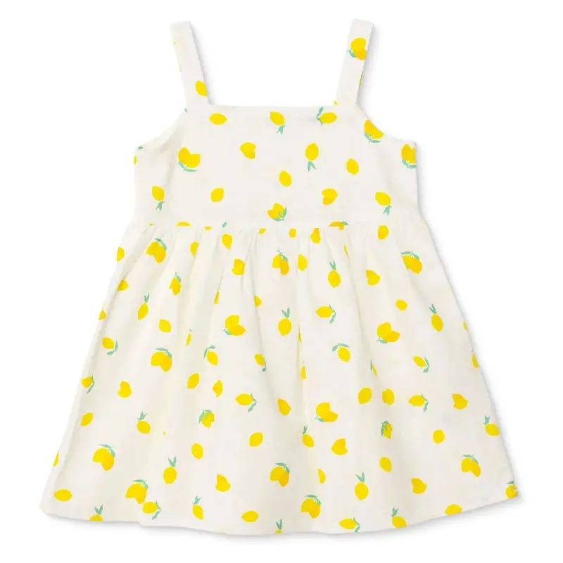 Hellobaby Girls Dress Fruit Print Lemonade Decorative Collar Short Length Strappy - Ecru Printed 1