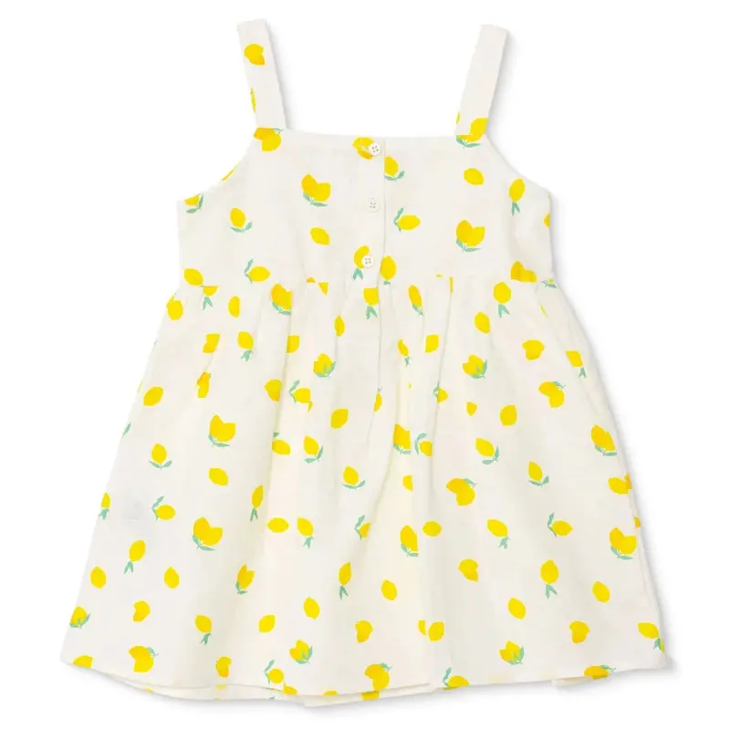 Hellobaby Girls Dress Fruit Print Lemonade Decorative Collar Short Length Strappy - Ecru Printed 2