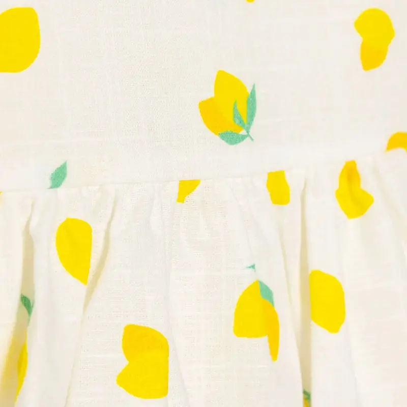 Hellobaby Girls Dress Fruit Print Lemonade Decorative Collar Short Length Strappy - Ecru Printed 6