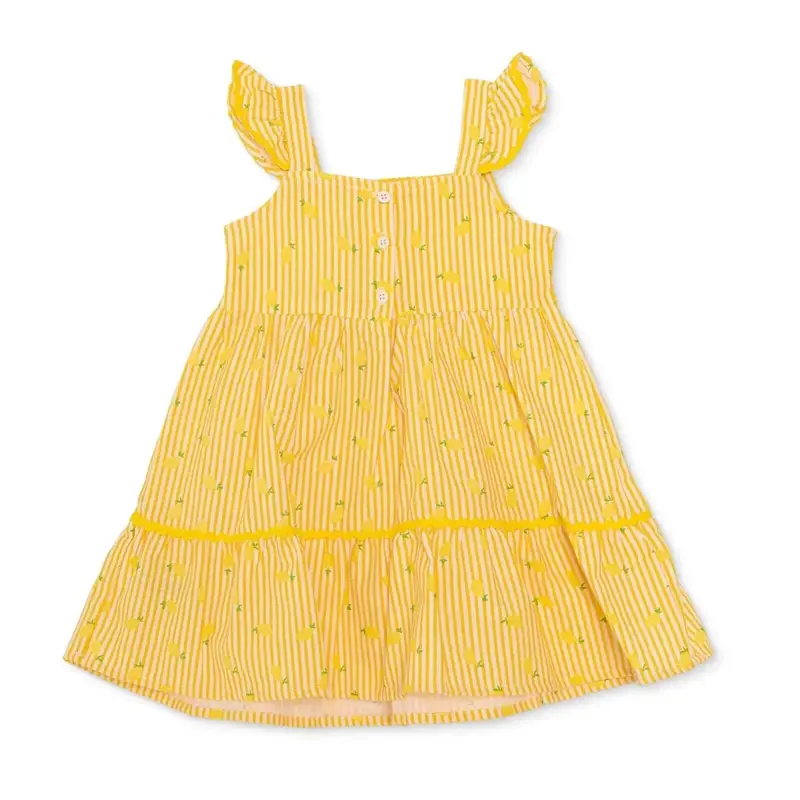 Hellobaby Girls Dress Fruit Print Lemonade Decorative Collar Short Length Strappy - Yellow Printed 2