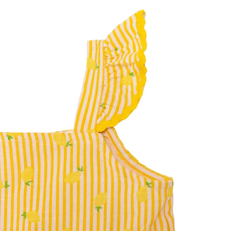 Hellobaby Girls Dress Fruit Print Lemonade Decorative Collar Short Length Strappy - Yellow Printed 4