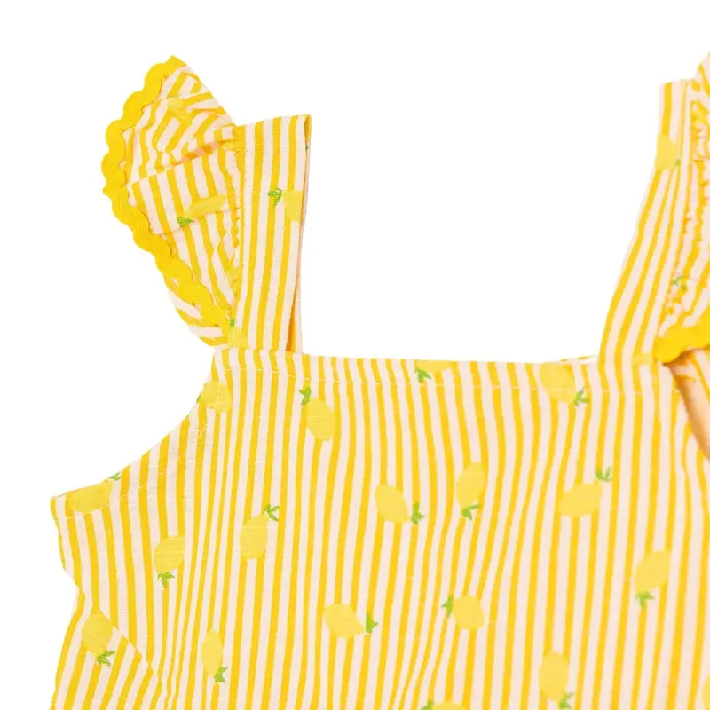 Hellobaby Girls Dress Fruit Print Lemonade Decorative Collar Short Length Strappy - Yellow Printed 5