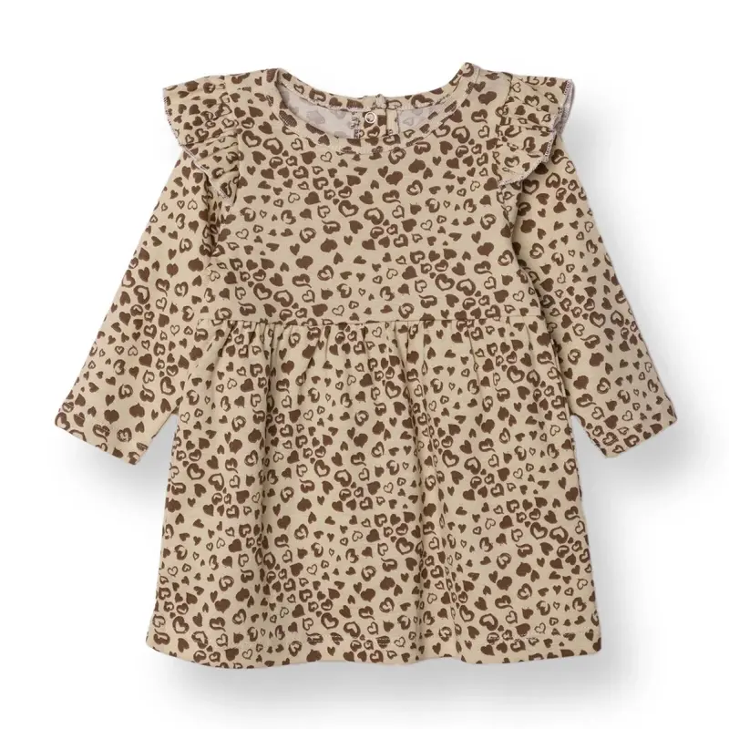 Hellobaby Girls Dress Heart With Poppers Crew Neck Mid-Thigh Long Sleeve - Beige 1