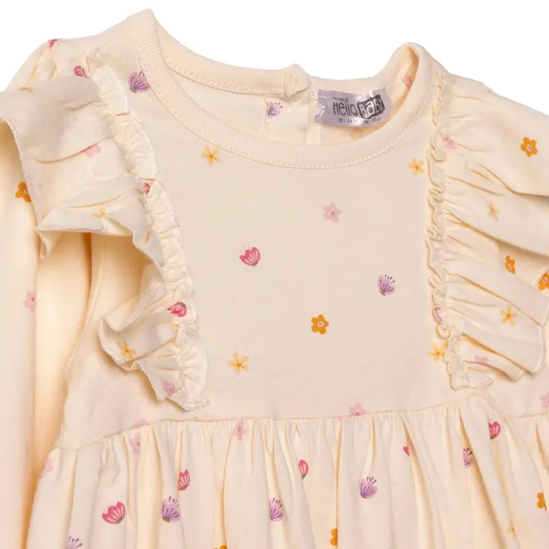 Hellobaby Girls Dress Polka Dot Print Pastel Dreams Crew Neck Long Sleeve - Ecru Printed 3