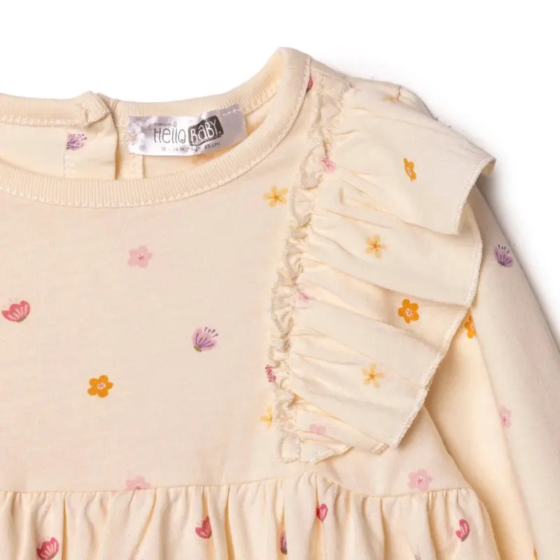 Hellobaby Girls Dress Polka Dot Print Pastel Dreams Crew Neck Long Sleeve - Ecru Printed 4