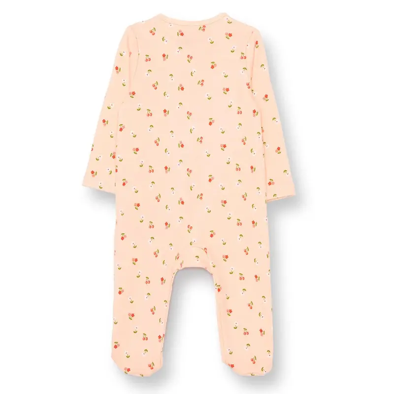 Hellobaby Girls Footed Romper Cherry Zip-Up Crew Neck Long Leg Long Sleeve - Salmon 2
