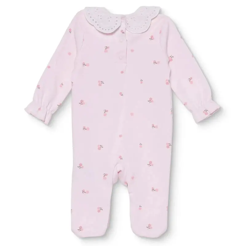 Hellobaby Girls Footed Romper Flower With Poppers Dantel Yaka Long Leg Long Sleeve - Pink 2