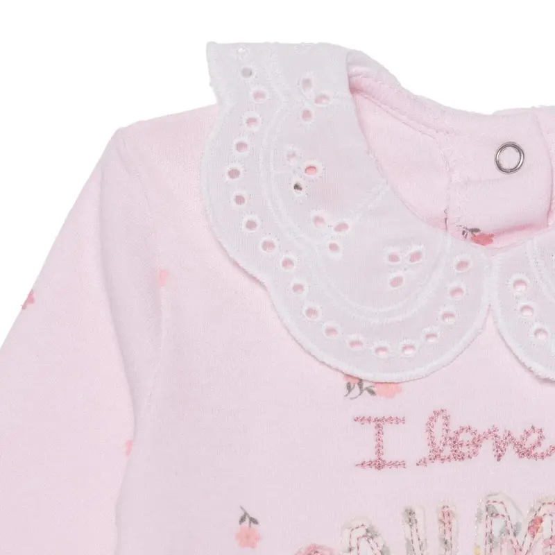Hellobaby Girls Footed Romper Flower With Poppers Dantel Yaka Long Leg Long Sleeve - Pink 3