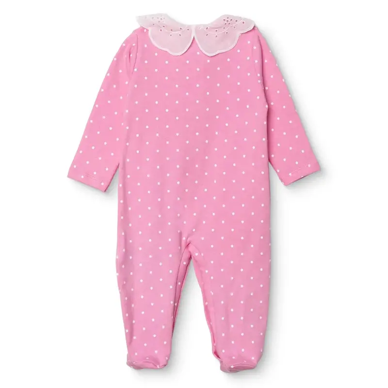 Hellobaby Girls Footed Sleepsuit Polka Dot Print Snap Fastening Lace Collar Full Length Long Sleeve - Pink 2