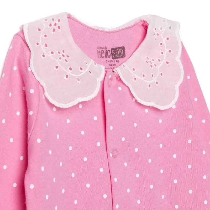 Hellobaby Girls Footed Sleepsuit Polka Dot Print Snap Fastening Lace Collar Full Length Long Sleeve - Pink 3