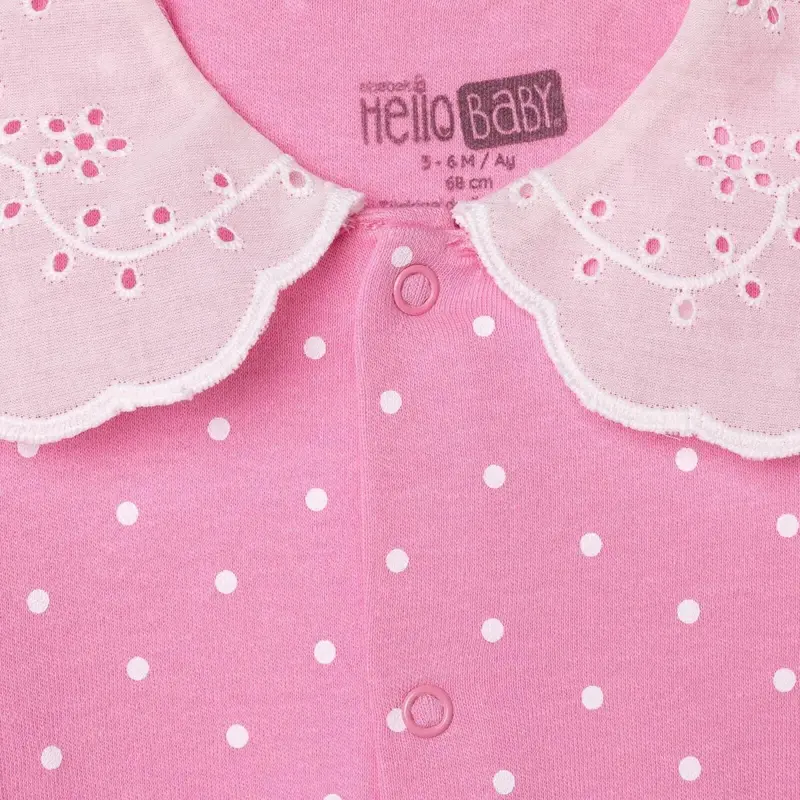 Hellobaby Girls Footed Sleepsuit Polka Dot Print Snap Fastening Lace Collar Full Length Long Sleeve - Pink 4