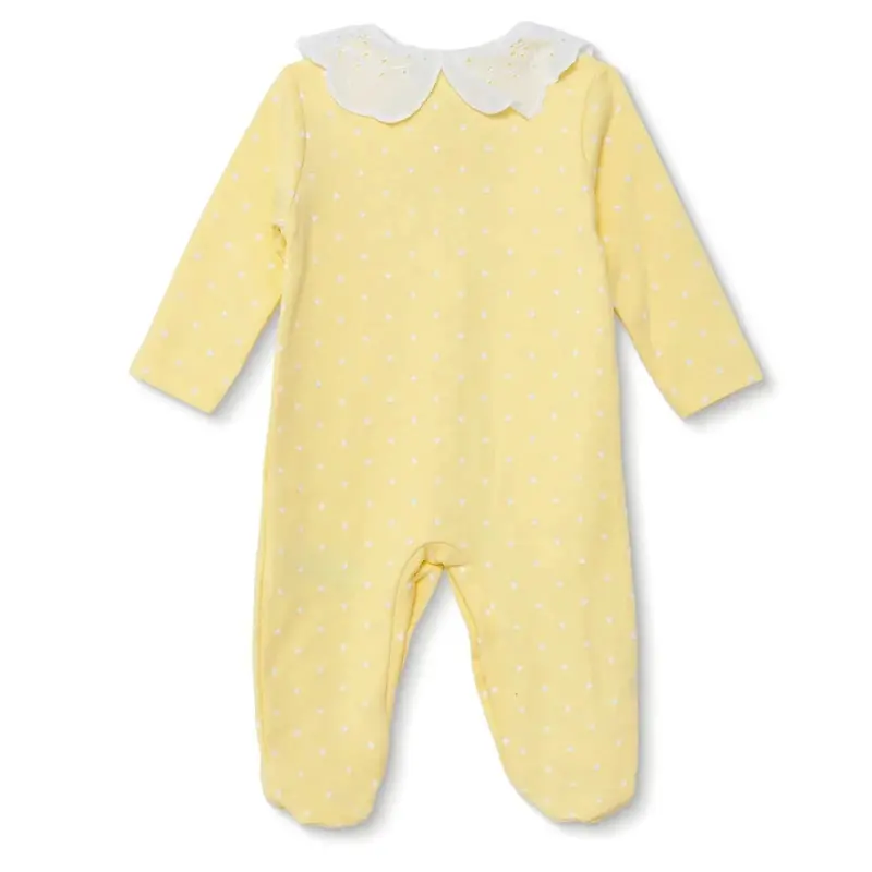 Hellobaby Girls Footed Sleepsuit Polka Dot Print Snap Fastening Lace Collar Full Length Long Sleeve - Yellow 2