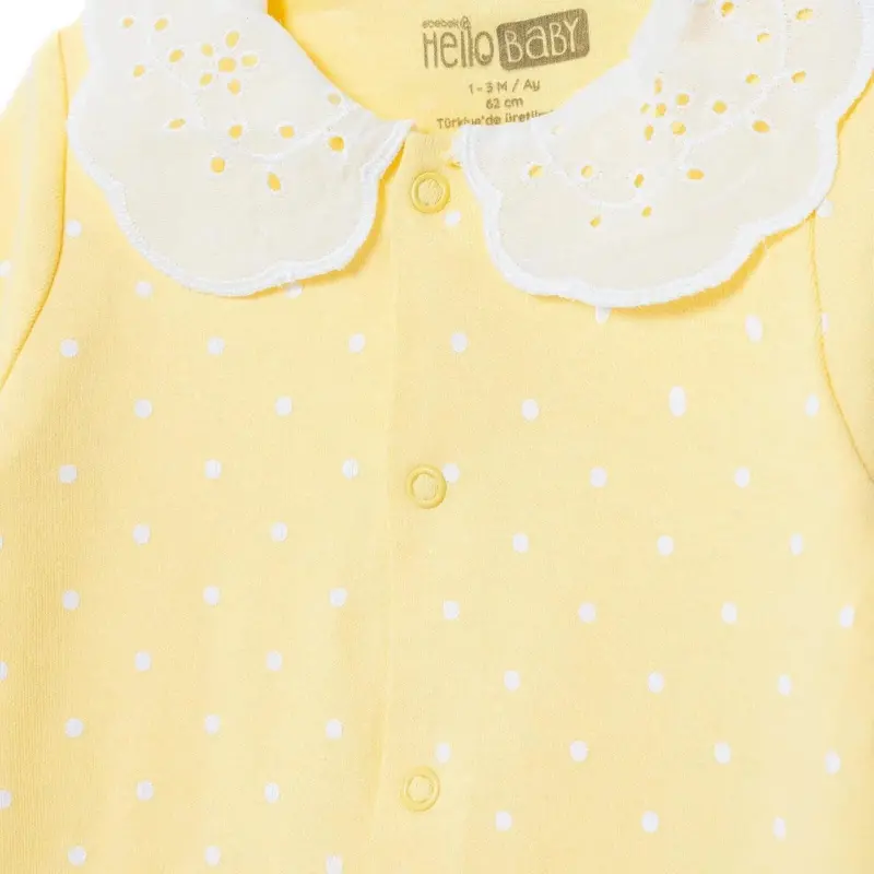 Hellobaby Girls Footed Sleepsuit Polka Dot Print Snap Fastening Lace Collar Full Length Long Sleeve - Yellow 4