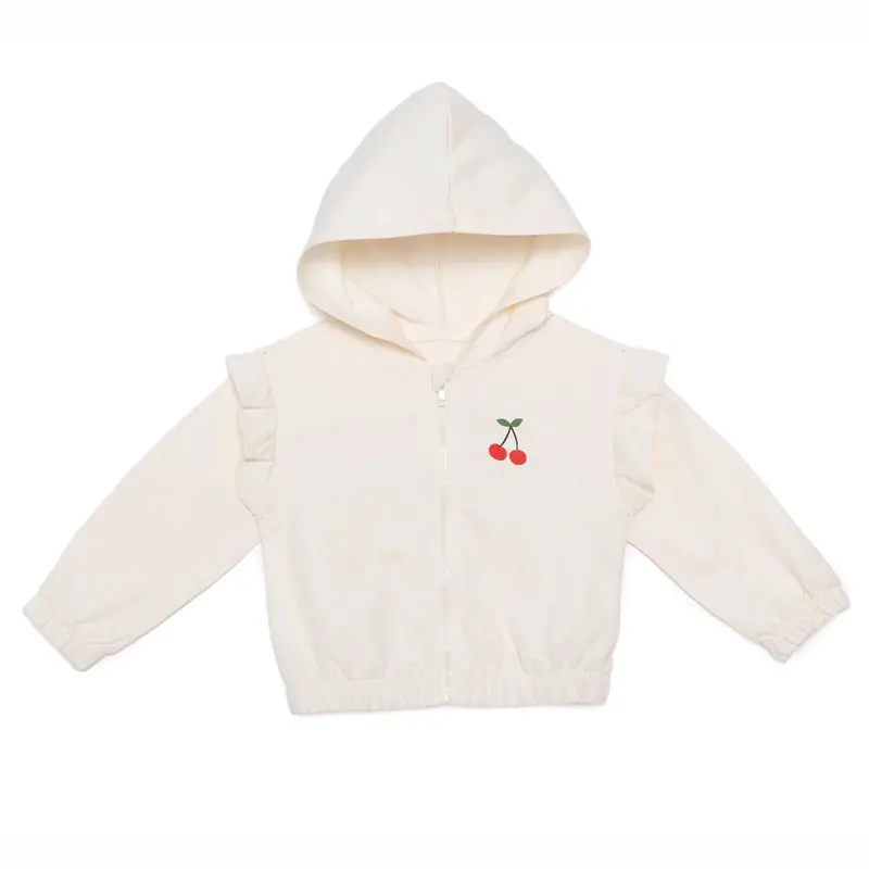 Hellobaby Girls Hooded Cardigan Crew Neck Long Sleeve - Ecru 1