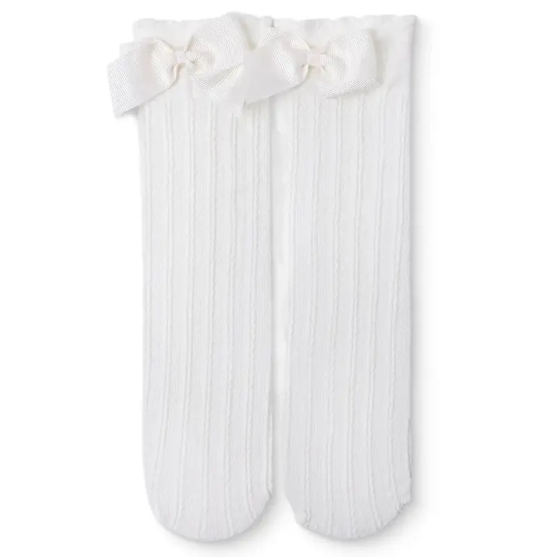 Hellobaby Girls Knee-High Socks Bow Print - Ecru 1