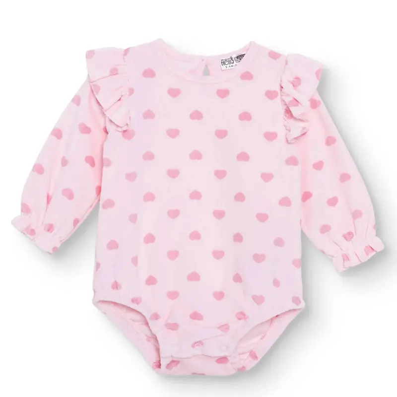 Hellobaby Girls Long Sleeve Bodysuit Heart With Poppers Crew Neck Long Sleeve - Light Pink 1