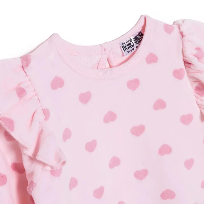 Hellobaby Girls Long Sleeve Bodysuit Heart With Poppers Crew Neck Long Sleeve - Light Pink 3