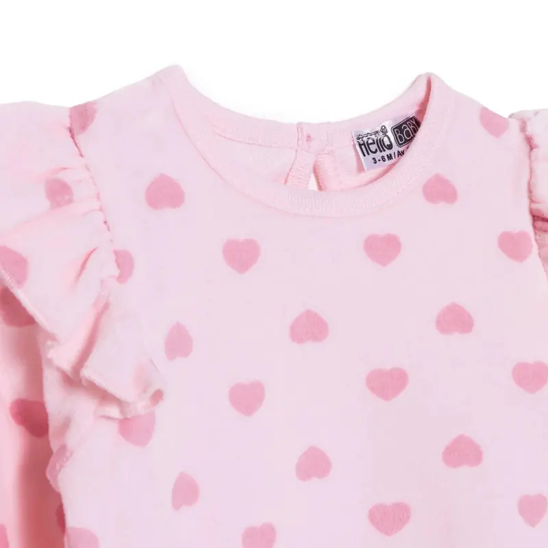 Hellobaby Girls Long Sleeve Bodysuit Heart With Poppers Crew Neck Long Sleeve - Light Pink 4